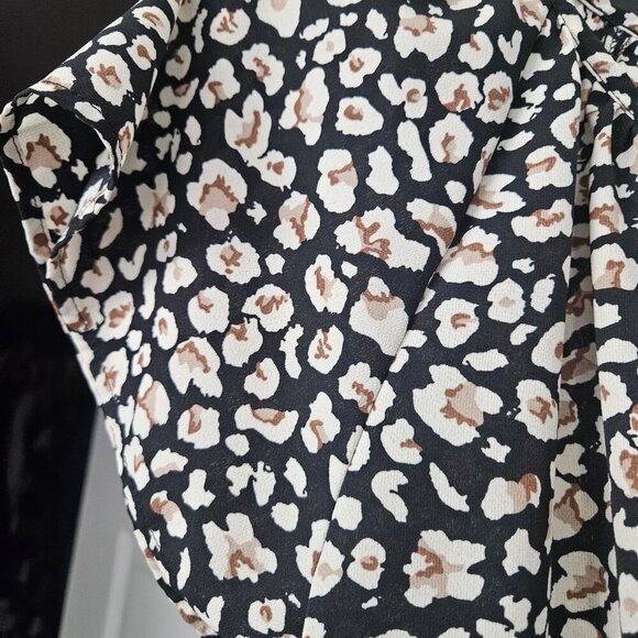 Black beige Boho Office Professional blouse flutter sleeves Liberty Print M - Picture 9 of 10